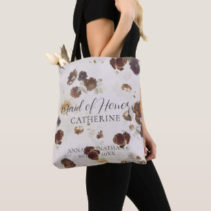 Elegant Stilfull Beige Rosor Blommig Toile Bröllop Tygkasse