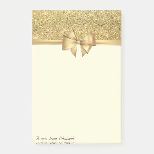 Elegant Stilfull, Bow, Guld Glitter Post-it Block (Framsida)