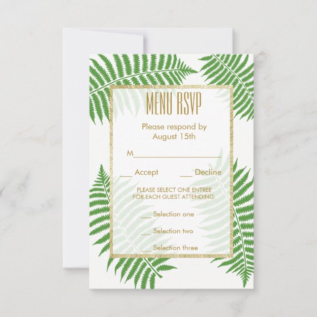 Elegant Stilfull Bracken Bröllopsmeny RSVP OSA Kort (Framsida)