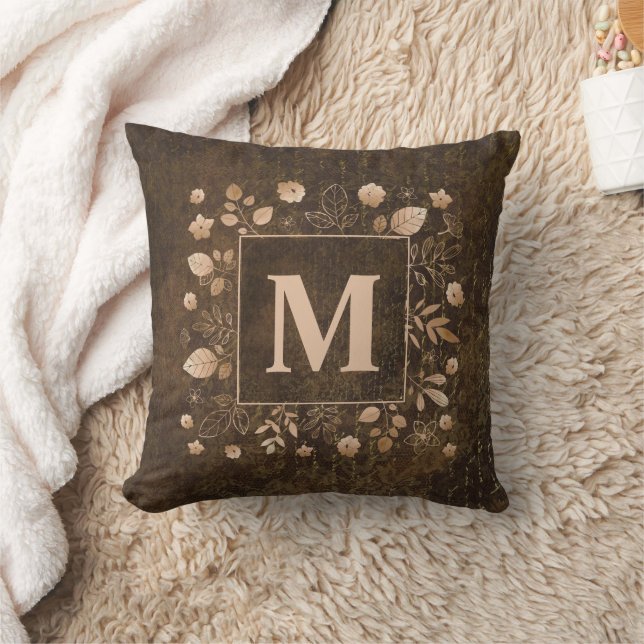 Elegant Stilfull Brun Guldblad Monogram Kudde (Filt)