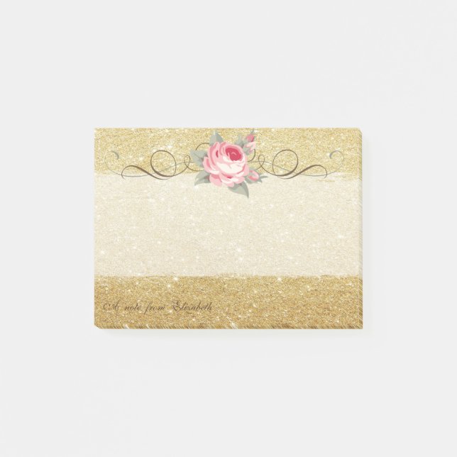 Elegant Stilfull, Chic, Ros, Glittrig Post-it Block (Framsida)