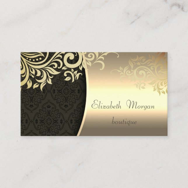 Elegant Stilfull Damask  Guld Blommig Visitkort (Framsida)