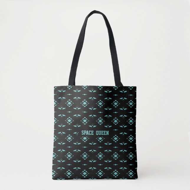 Elegant stilfull diamantmönster i svart och teal tygkasse (Framsida)
