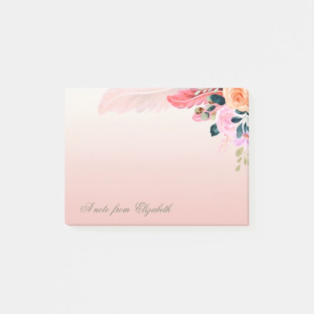 Elegant Stilfull Feminim Vattenfärg  Blommor Fjäde Post-it Block (Framsida)