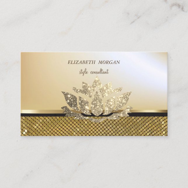 Elegant Stilfull Glitter Lotus Guld Pailletter Visitkort (Framsida)