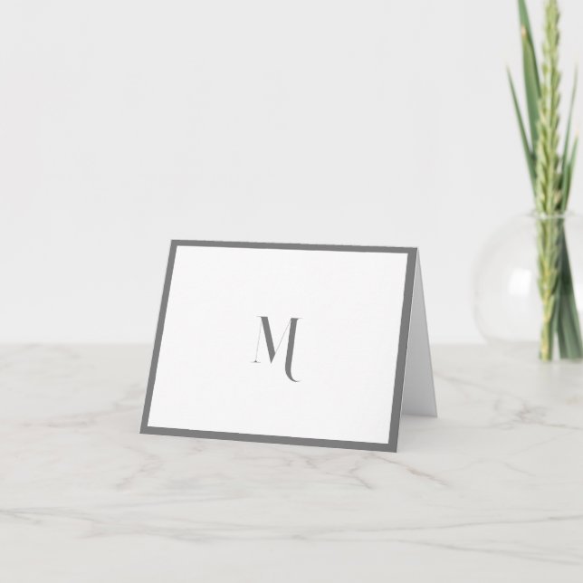 Elegant Stilfull Grå Monogram Initial Kant Anteckningskort (Framsida)