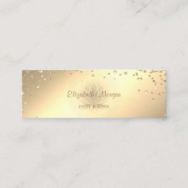 Elegant Stilfull Guld Diamanter Lotus Mini Visitkort (Framsida)
