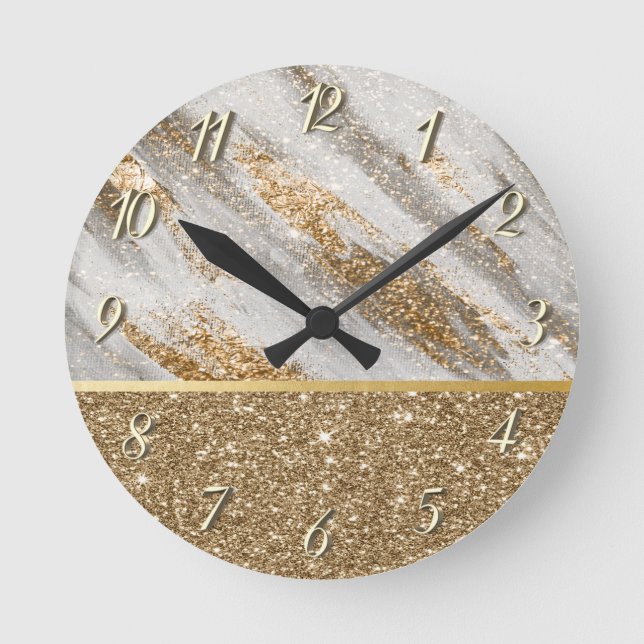 Elegant Stilfull Guld Glitter Blank Rund Klocka (Framsida)