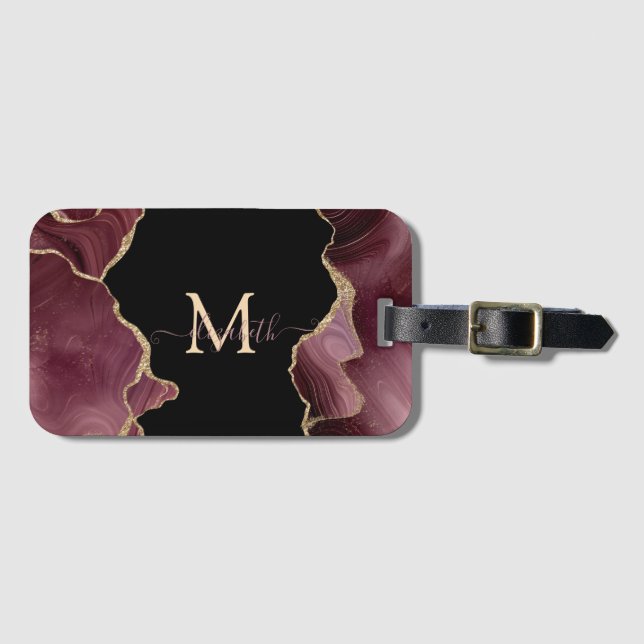 Elegant Stilfull Guld Glitter Burgunder Agat Bagagebricka (Framsida horisontal)