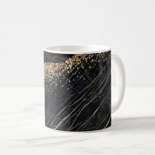 Elegant Stilfull Guld Glitter Sequins Svart Marmor Kaffemugg