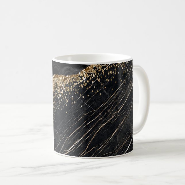 Elegant Stilfull Guld Glitter Sequins Svart Marmor Kaffemugg (Framsida höger)