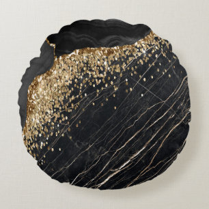 Elegant Stilfull Guld Glitter Sequins Svart Marmor Rund Kudde