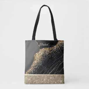 Elegant Stilfull Guld Glitter Sequins Svart Marmor Tygkasse