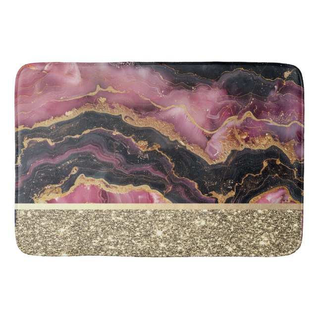 Elegant Stilfull Guld Glitter Svart Burgundermarmo Badrumsmatta (Framsidan)