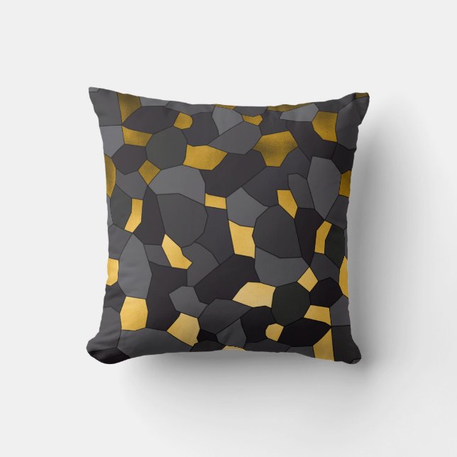 Elegant stilfull guld- grå färg- och svartmosaik kudde (Framsida)