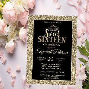 Elegant Stilfull Guld Tiara, Glitter Sweet 16 Fest Inbjudningar