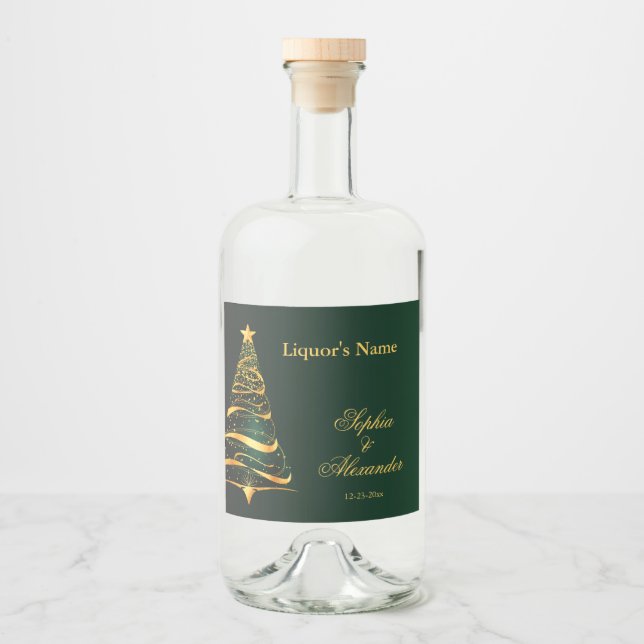 Elegant Stilfull Julgran Bröllop Spritflaskor Etikett (Framsida)