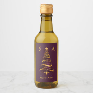 Elegant Stilfull Julgran Monogram Bröllop Vinetikett