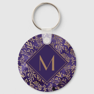 Elegant Stilfull Lila Guldblad Monogram Nyckelring