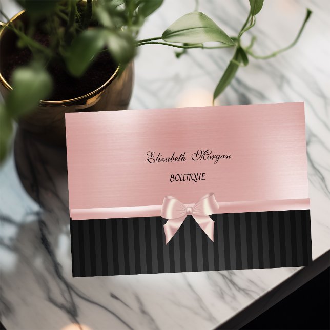 Elegant Stilfull Lyx ,Randig, Rosa Band Rosett Visitkort (Skapare uppladdad)