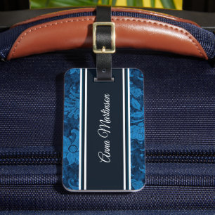 Elegant Stilfull Marinblå Vintage Blommig Damaskus Bagagebricka