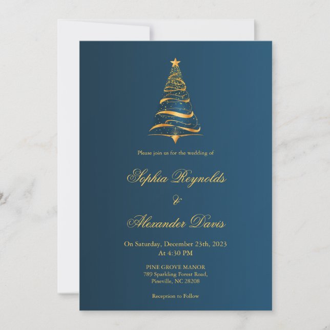 Elegant Stilfull Minimalistisk Julgran Bröllop Inbjudningar (Framsida)