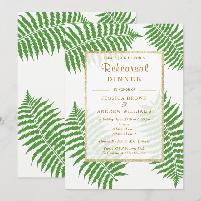 Elegant Stilfull Ormbunke Bröllop Inbjudningar (Fram/baksida)