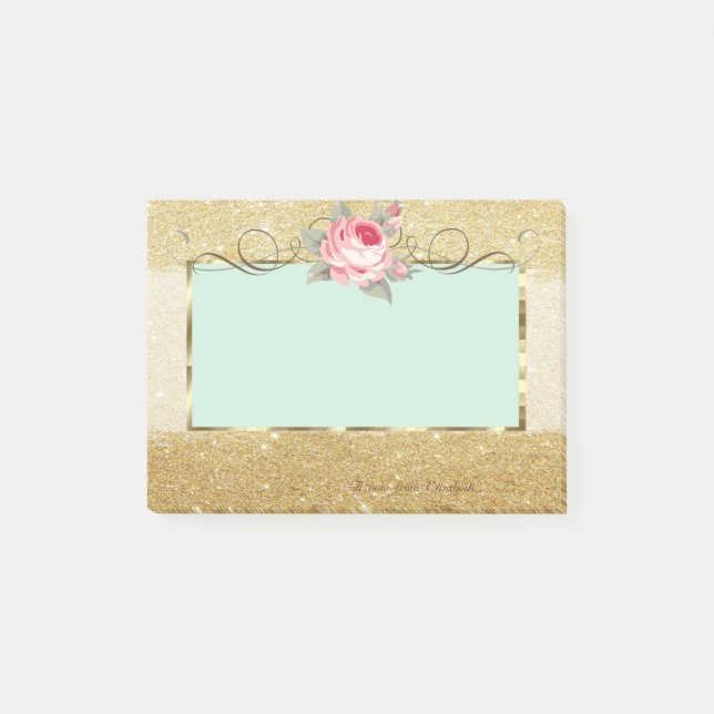 Elegant Stilfull,Ram,Rosa,Glimrande Post-it Block (Framsida)