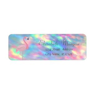 Elegant Stilfull, Rosa Flamingo Holografisk Opal Returadress Etikett
