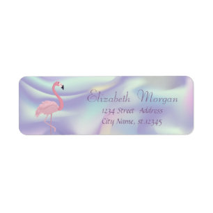 Elegant Stilfull, Rosa Flamingo Holografisk Returadress Etikett