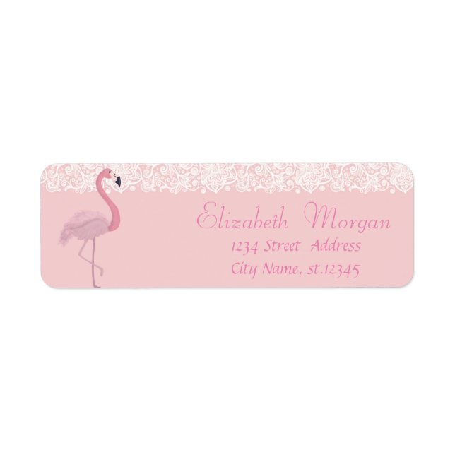 Elegant Stilfull, Rosa Flamingo, Spets Returadress Etikett (Framsidan)