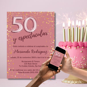Elegant Stilfull Rosa Guld 50-års Födelsedag Spans Inbjudningar