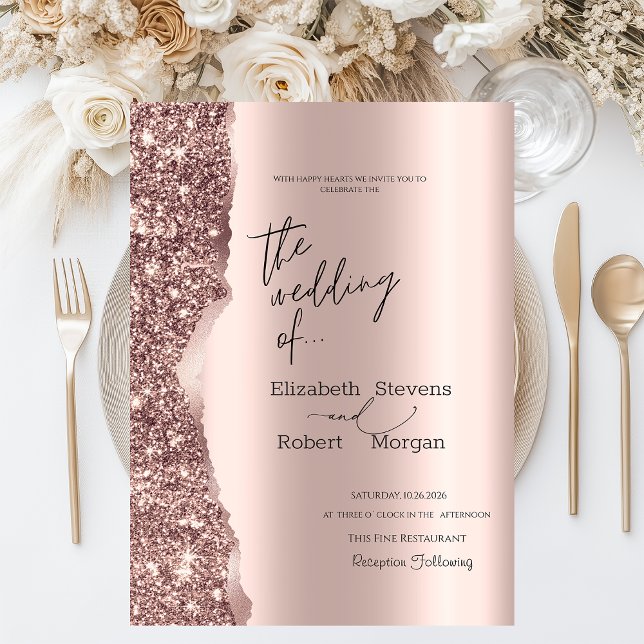 Elegant Stilfull Rosa Guld Glitter Skrift  Inbjudningar (Skapare uppladdad)