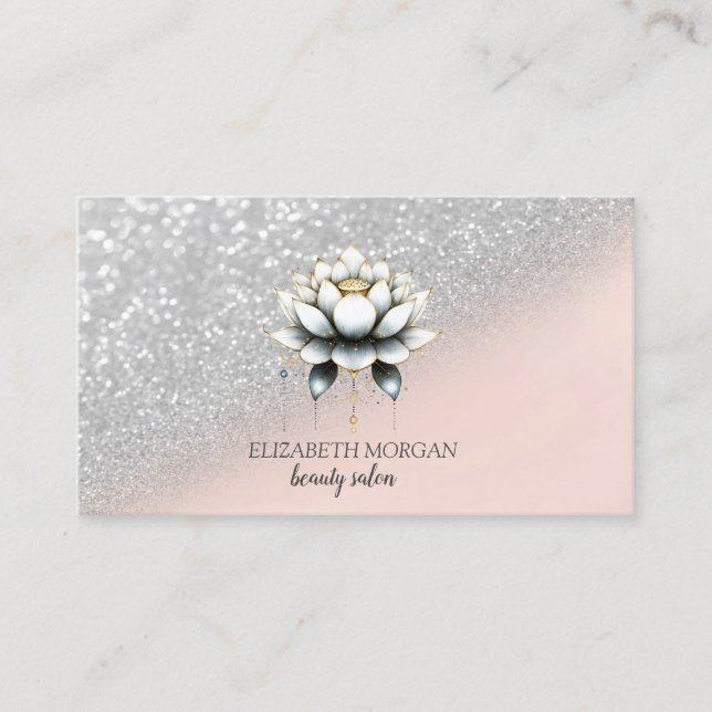 Elegant Stilfull Silver Glitter Bokeh Lotus Rosa Visitkort (Framsida)