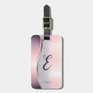 Elegant Stilfull Silver Glitter Bokeh , Monogram Bagagebricka
