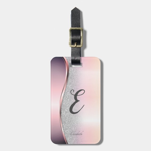 Elegant Stilfull Silver Glitter Bokeh , Monogram Bagagebricka (Vertikal Framsida)