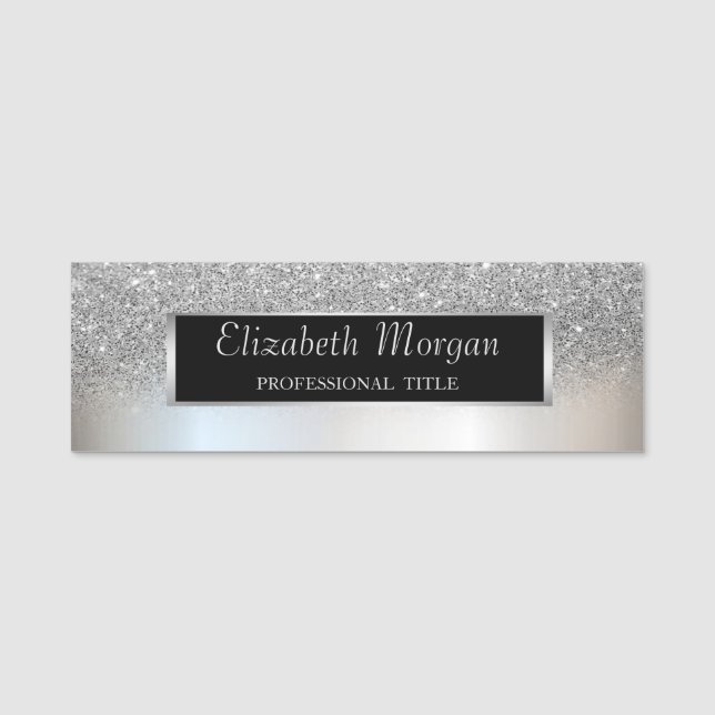 Elegant Stilfull, Silver Ram, Glitter Ombre Namnbricka (Framsida)