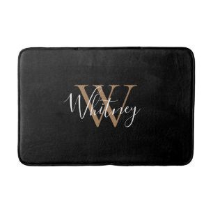 Elegant Stilfull Skript Namn Guld Svart Monogram Badrumsmatta