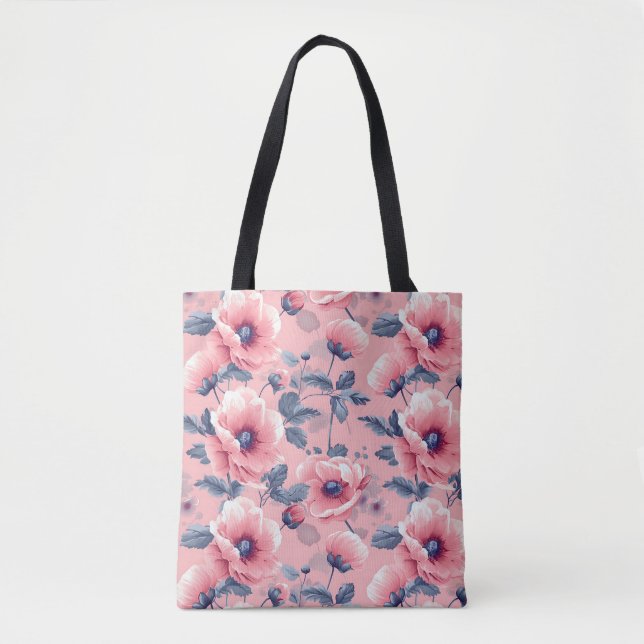 Elegant Stilfull Söt Boho Rosa Botanisk Blommig Tygkasse (Framsida)