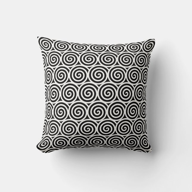 Elegant stilfull spiralformad mönster i svart och  kudde (Framsida)