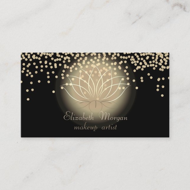 Elegant Stilfull Svart Blank Diamanter Lotus Visitkort (Framsida)