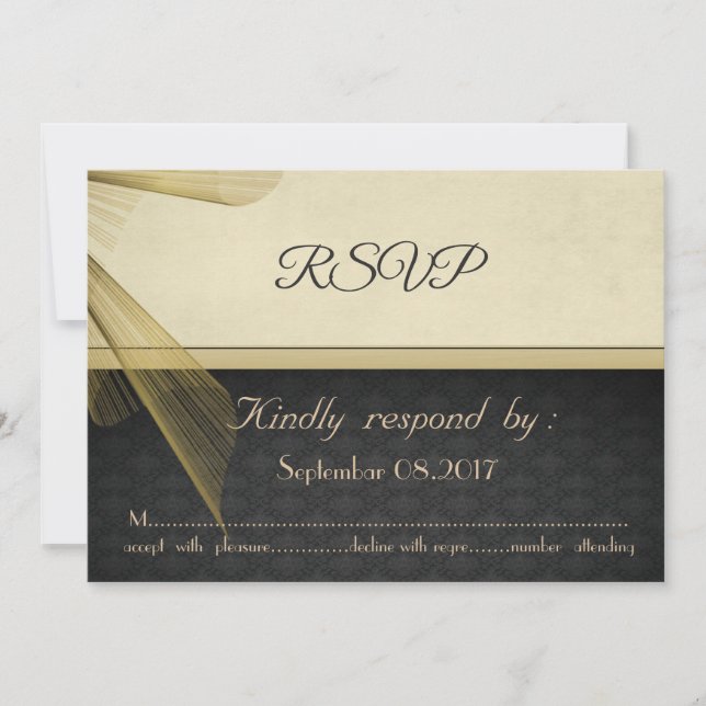 Elegant stilfull svart damast bröllop RSVP-kort Inbjudningar (Framsida)