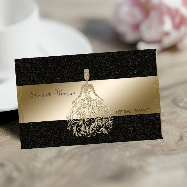 Elegant Stilfull, Svart, Guld Glitter Klänning Visitkort (Skapare uppladdad)