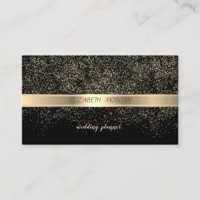 Elegant Stilfull, Svart, Guld Konfetti Visitkort (Framsida)