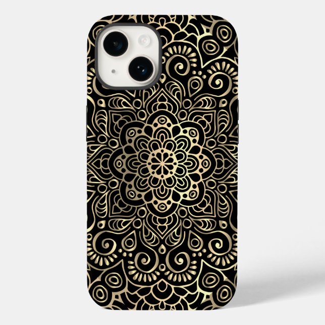 Elegant Stilfull Svart Guld Mandala   (Baksida)