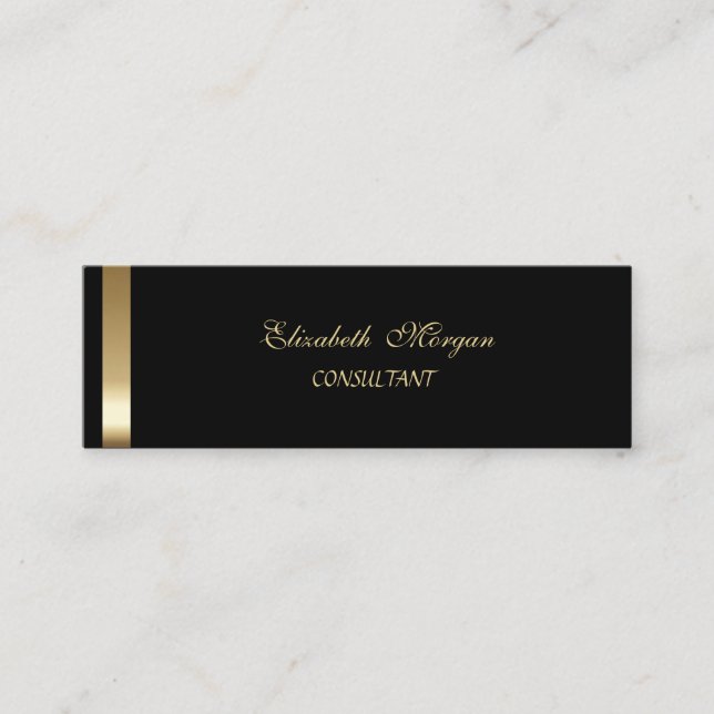 Elegant Stilfull Svart-Guld Randig Mini Visitkort (Framsida)
