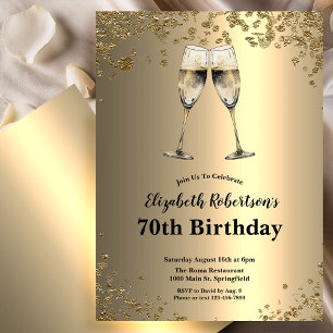 Elegant Stilfull Svart och Guld 70-årsdag Inbjudningar