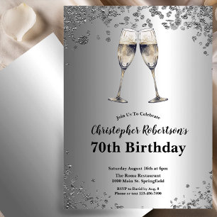 Elegant Stilfull Svart och Silver 70-årsdag  Inbjudningar