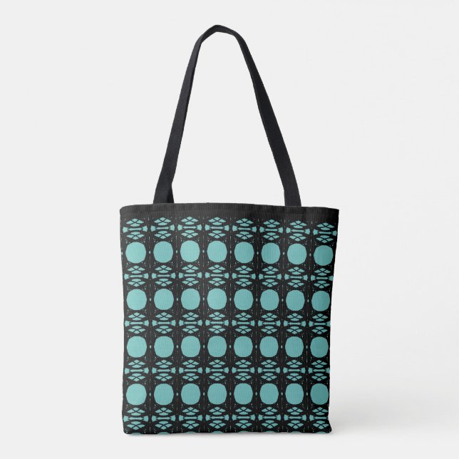 Elegant stilfull svart och teal oval mönster tygkasse (Baksida)