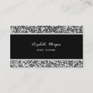 Elegant Stilfull, Svart, Silver Glitter Visitkort